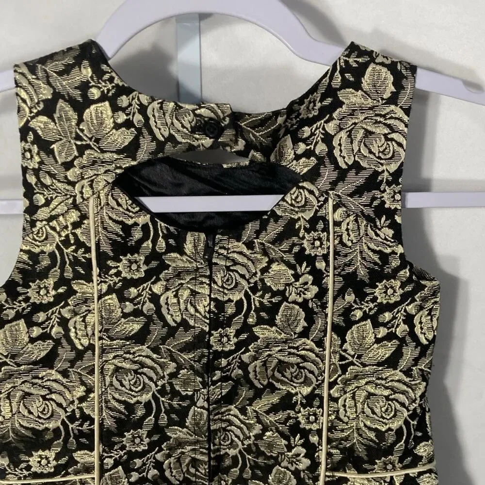 CHILDREN’S PLACE black gold floral jacquard sleeveless a-line dress 6
